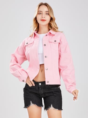 ebossy Women's Candy Color Denim Jacket Relaxed Fit Casual Jean Trucker Jacket3