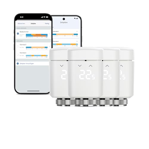 Eve Thermo (Matter) 4er Pack: Smartes Heizkörperthermostat, LED-Display mit Touch-Bedienfeld, Heizkosten sparen, Apple Home, Amazon Alexa, Samsung SmartThings, Google Home, Ben. Thread Border Router