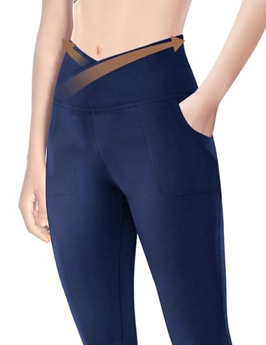 Image of Leggings with Pockets for Girls Solid Black Stretch High Waist Tummy Control Workout Dance Bootcut Yoga Pants