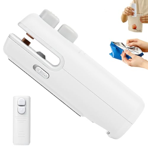 Mini Bag Sealer with Cutter and Magnet, 3-in-1 Rechargeable Magnetic Food Sealer & Cutter, USB Portable Handheld Heat Sealing Tool for Snacks, Chips, Vegetables to Keep Food Fresh (White)