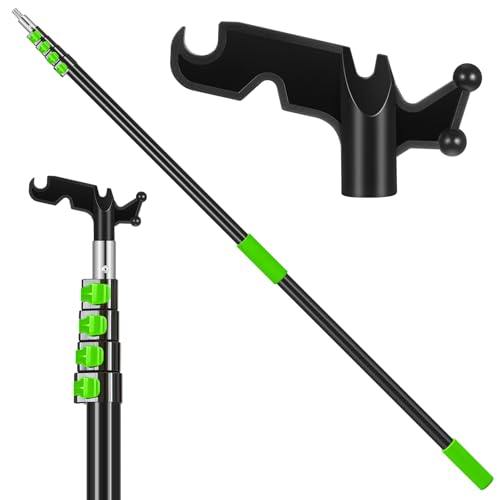 Leriton 7-30 ft Telescopic Extension Pole with Utility Hook, Multi-Purpose Aluminum Pole for Painting, Dusting and New Year Window Cleaning Christmas Lights Installation Without a Ladder(Green)