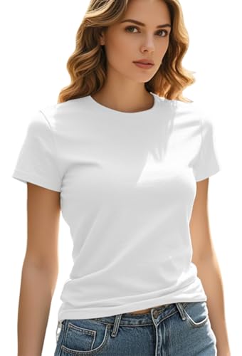 Hantaostyle Women's Solid Color T-Shirt Casual Summer Short Sleeve Crewneck Loose Casual Basic Tee Tops Blouse