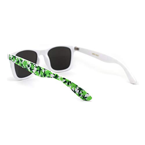 Image of Marijuana Pot Leaf Print Hipster Horn Rim Plastic Retro Sunglasses