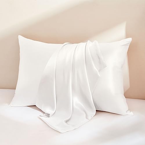 Image of THXSILK 100% Silk Pillowcase for Hair and Skin, 30 Momme Both Sides Grade 6A+ Mulberry Silk Pillow Case with Hidden Zipper, Soft Smooth White Pillowcase(1pc, Queen Size 20 inchx30 inch)