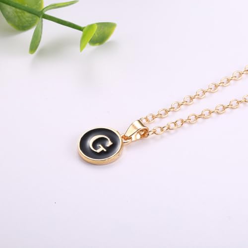 Image of Giftana Alphabet Locket with Chain, Black Enamel Letter A-Z Pendant Necklace for Woman and Girls, Personalized Initial Name Gold Plated Pendant Necklace Gift for Girlfriend, Sister