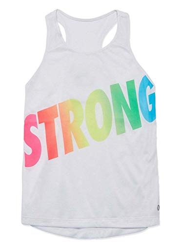 Girls White Rainbow Strong Athletic Tank Top Semi-Sheer Racerback Tee Shirt