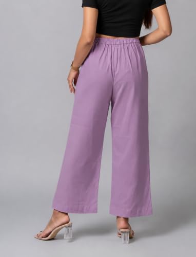 Image of Moirai Pure Cotton Wide Leg Women Trouser Stylish Mid Rise Relaxed Straight Fit Loose Pants Casual Travel Office Formal Wear