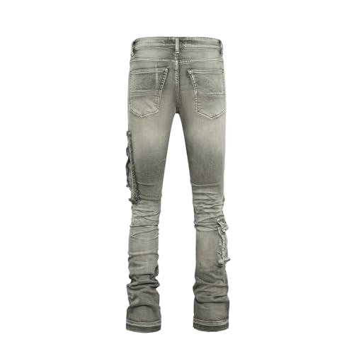 Men's Trendy Dyed Distressed Elastic Mid Waist Workwear Pocket Jeans2