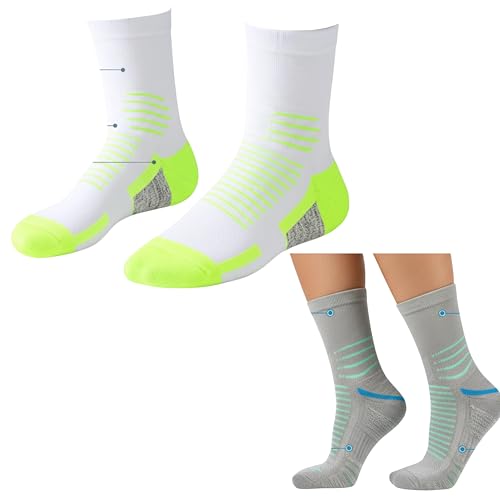 Image of Crew Socks for Women & Men Circulation, Diabetic and Neropathy Pain Relief, Swelling, Neuropathy, Runner, Nurses, Travel, Pregnancy, Flying - Pack of 2- (Green+ Grey)