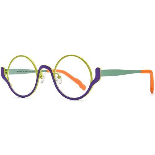 Image of FONEX Colorful Pure Titanium Glasses Frame Women Retro Round Eyeglasses