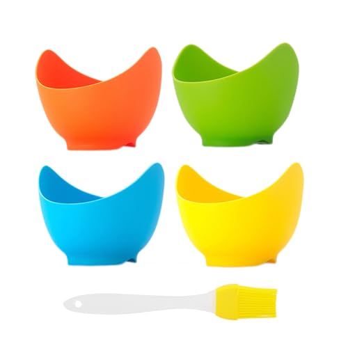 4 coppette per uova in camicia da cucina, in silicone per uso alimentare, facili da rilasciare, con spazzola per olio, per friggitrice ad aria, pentole e microonde