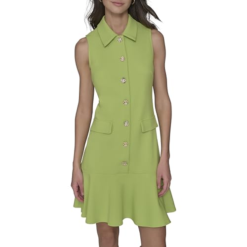Image of Karl Lagerfeld Women's Sleeveless Collared Button Front A-line Mini Dress