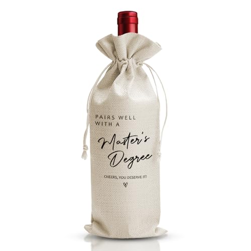 DOI-LANEE Masters Degree Graduation Gift, Grad School College Graduation Party Supply Gifts Wine Bag For Couple Friend Her Him Son Women Men, Drawstring Cotton Burlap Bag
