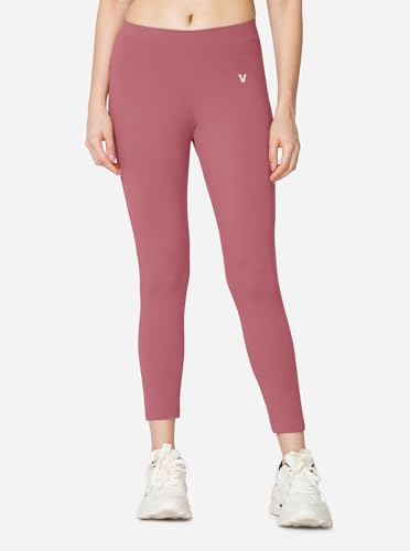Image of VSTAR PL02 Women Ankle Length Stretchable Slim Fit Leggings with Secured Side Pocket | Moisture-Wicking | Soft Waistband & Cotton-Elastane Fabric | L | Dark Peach