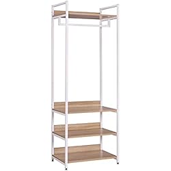 Langria Estanteria Metalica WOLTU Perchero de Ropa Armario Perchero Burro Zapatero con 3 Estante Multiusos Fuerte Metal y Madera Perchero de Estilo Industrial SR0130whe