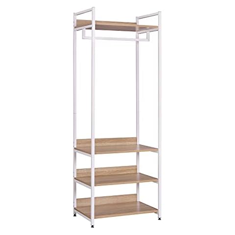 WOLTU Kleiderständer mit Regal Kleiderschrank Offener mit Schuhregal Garderobenständer für Schlafzimmer, Holz und Stahl SR0130whe Cover