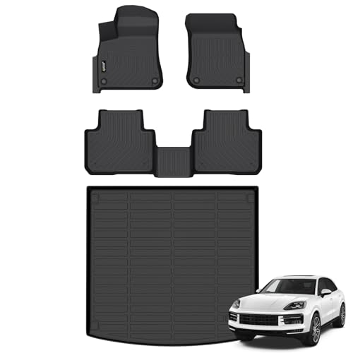 Jenofa-Floor Mats for Porsche Cayenne 2019-2025 Cargo Mat Car Mats for Cayenne All Weather Waterproof Durable High Edge Protection Floor Liner Accessories Full Set 2025