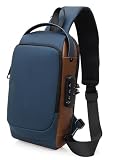 SNCIDSGE Bolsa tiracolo antifurto Streamline de fibra de carbono, alça esportiva de carregamento USB, mochila de ombro à prova d'água., Ouro azul, Small