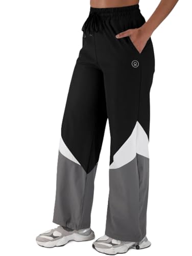 Image of CHKOKKO Women's Nylon Track Pants with Colorblock Design | Lightweight Breathable Sports Pant | Relaxed Fit Activewear for Workout, Training & Everyday Comfort
