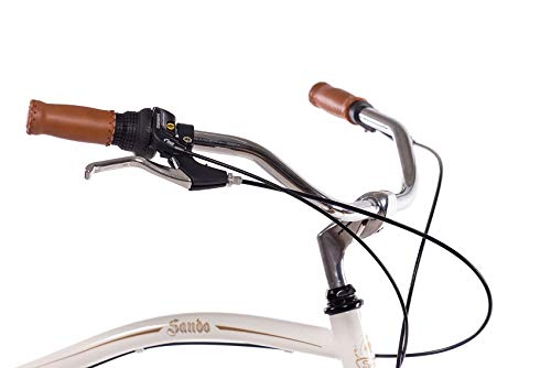 CHRISSON 26 Zoll Beachcruiser Sando Weiss Gold mit 6 Gang Shimano Tourney Kettenschaltung, Damenfahrrad, Herrenfahrrad im Retro Look, Vintage Cruiser Bike