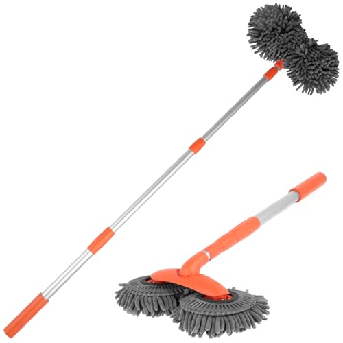 TMHCRDS Car Wash Mop Brush with Long Handle, Double Head Telescopic, 360° Rotating, Microfiber Absorbent, Scratch-Free for Car Window & Home Cleaning