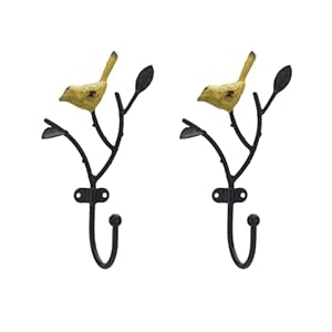 Soffee design 2pcs vintage coat hooks wall mounted hanging metal rack heavy duty tree branch with birds key holder farmhouse garden style hooks for towels hats scarves yellow  urban country home decor