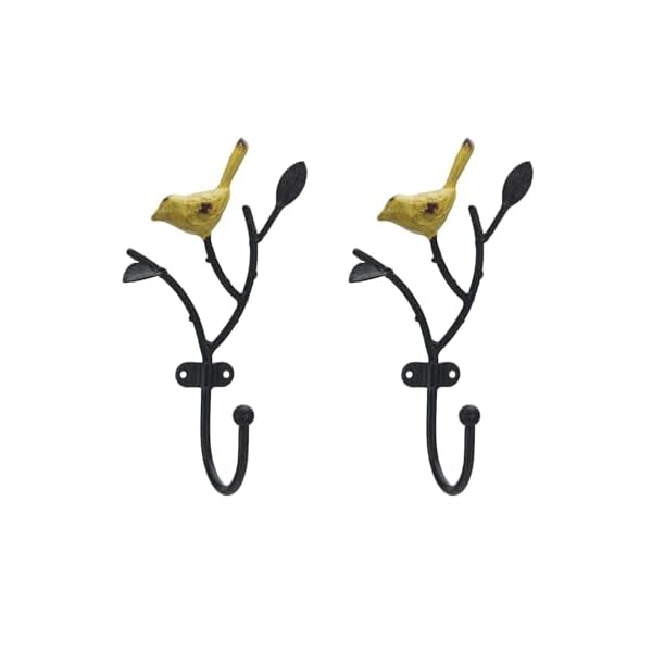 Soffee design 2pcs vintage coat hooks wall mounted hanging metal rack heavy duty tree branch with birds key holder farmhouse garden style hooks for towels hats scarves yellow  urban country home decor