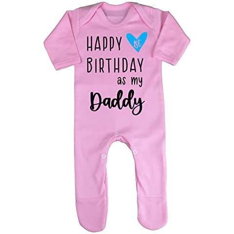 Miammo Happy 1st birthday as my Daddy (blue heart) personalised family [BBY7] baby romper jumpsuit with feet, 3-6 months, Pastel Pink Cover
