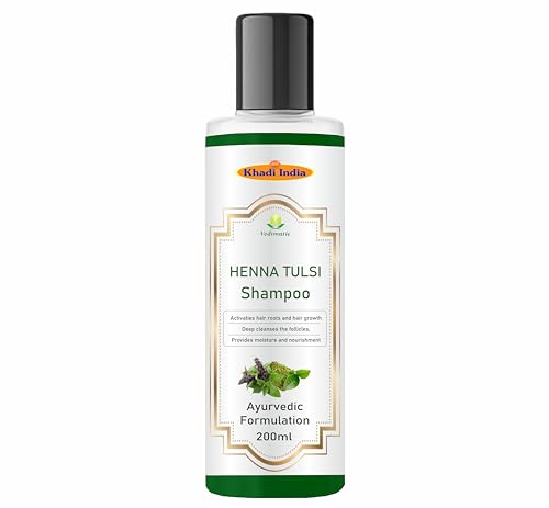 Image of Khadi Vedimatic Natural Henna Tulsi For Anti Dull /Damage /Hair Fall soft & Smooth control Hair Cleanser shampoo By Unified Collection (Henna Tulsi shampoo)100% Pure & Natural (Pack of 1, Henna Tulsi)