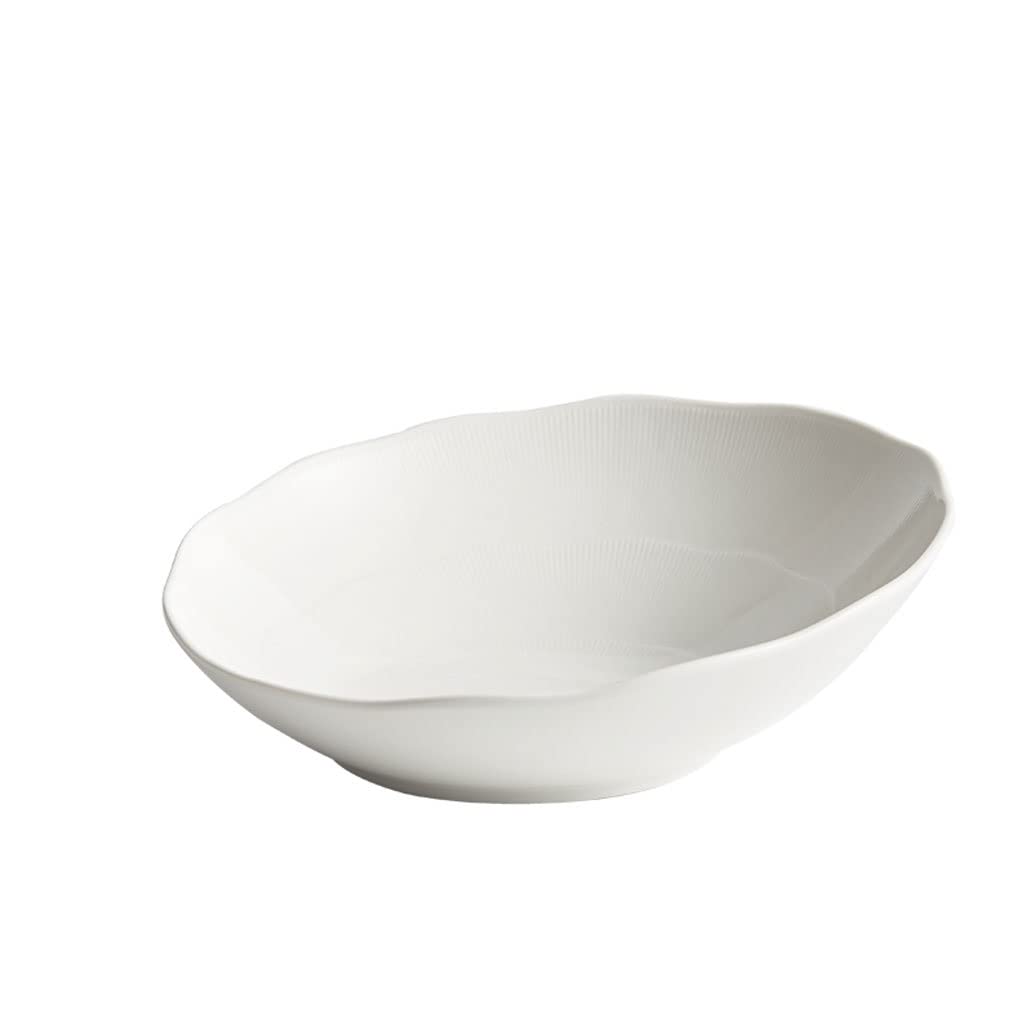 WOTZOV Salad Fruit Bowl Oblique Mouth Salad Bowl Vegetable And Fruit Plate Home Kitchen White Ceramic Salad Bowl Dessert Bowl Ramen Bowl，A2pc Medium