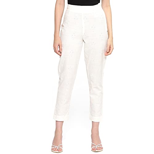 Image of BIBA Women Cotton Regular Embroidered Pants