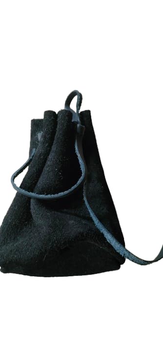 Handmade Medieval Viking Coin Pouch – Black Suede Leather Drawstring Pouch for Reenactment, LARP & Renaissance Fair Costumes