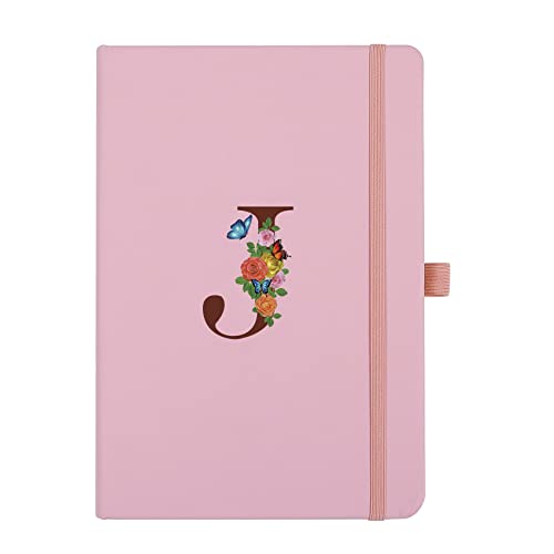 Carnet rose pour femme personnalisé lettre J, un joli cadeau A5 en cuir pour l'école et le travail