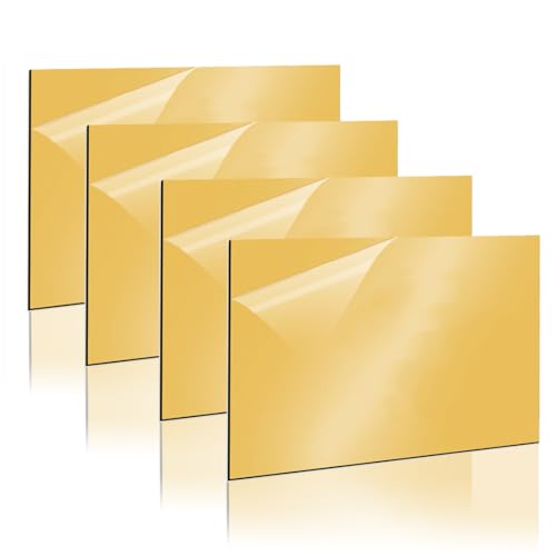 Gohytal 4 Hojas De Plástico ABS, 30 x 20 cm Placa Acrilico Corte Laser, Hoja Carteles Bricolaje,Placa de Grabado Láser de 1,3mm, Doble Color Placa Grabada Plástico para Grabar,Pintura(Negro sobre Oro)