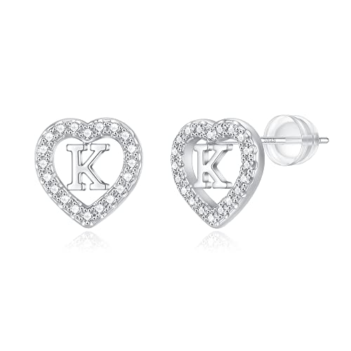 Initial Heart Earrings for Girls - Sterling Silver Heart Initial Stud Earrings for Little Girls Kids Baby Earrings Non Tarnish Hypoallergenic Earrings for Teen Girls Gifts Jewelry Sterling Silver Earring Post