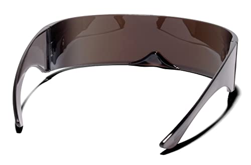 ShadyVEU 80s Futuristic Cyclops Mono Lens Mirrored Cyberpunk Visor Sunglasses with Rimless Frame3
