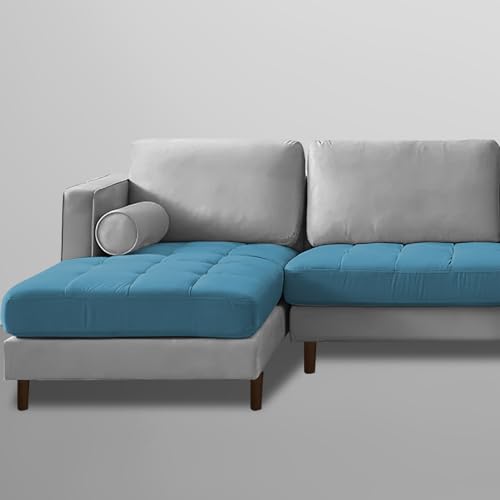 Image of Lezra LHS 4 Seater L Shape Sofa Set for Living Room (Turquise Grey Fabric) Premium Fabric Sofa