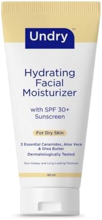 Undry Moisturizer for Dry Skin, SPF 30+, Ceramide & Aloe Vera, 80ml