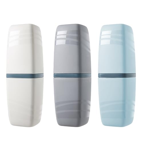 KSBBHDS Lot de 3 gobelets de voyage pour brosse à dents - Boîte de rangement portable - Pour la maison - Vert clair, blanc, gris clair, vert clair, blanc, gris clair, tendance, sym3selvxingyashuahe