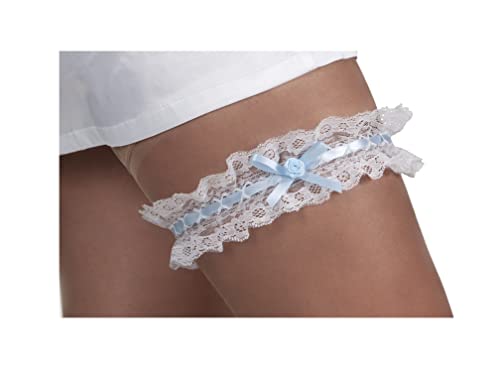 Liga Novia Elástica a la Boda - Liga Nupcial Azul con Decoración Floral - hecha a Mano - Garter Novia, Garter Boda - Novias Accesorios - MUST HAVE - Regalo Dama de Honor, Bachelor Party