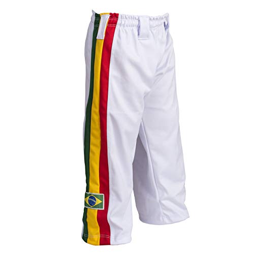 JL Sport Authentic Brazilian Capoeira Martial Arts Boy's Trousers (White, Jamaican, Reggae Theme) - 13-14