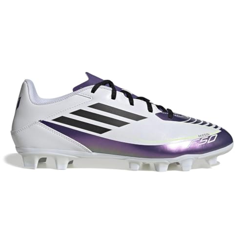 Image of Adidas x Messi Unisex Adult F50 Club FxG Messi Football Shoes Synthetic Upper with Leather Forefoot /Firm Ground Outsole All Season, 12 UK, White