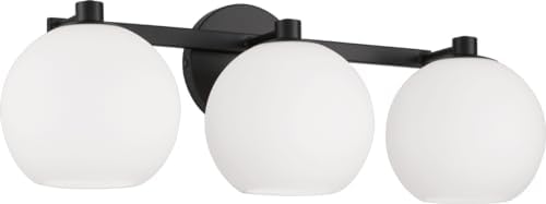 HomePlace by Capital Lighting 152131MB-548 Ansley Retro/Vintage Mid-Century Art Deco Soft White Glass Bath Vanity Wall Light, 3-Light 300 Total Watts, 8" H x 23" W, Matte Black