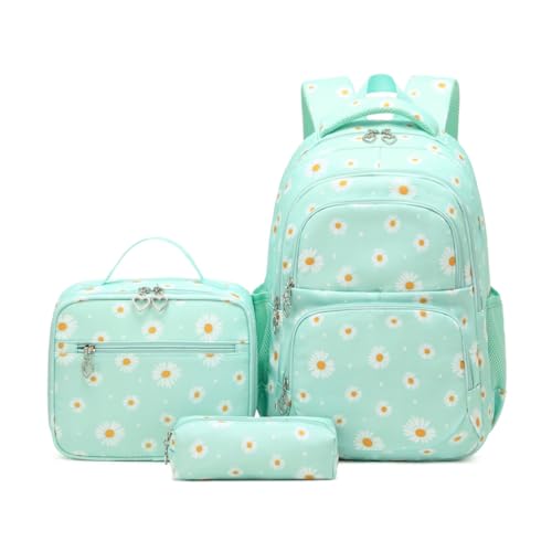 Daisy Kids Backpack for Girls, Multi Pocket School Bags with Lunch Box for Elementary, Teen Girls Bookbag Set