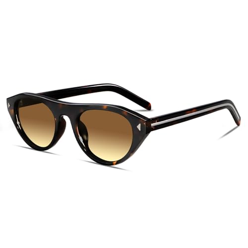 TYA Retro Oval Sunglasses for Women Men Trendy Narrow Shades Vintage Cat Eye UV400 Protection Sunnies