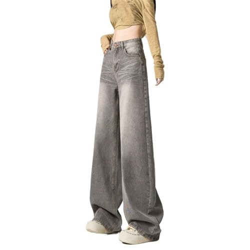 KOSFESFJHD Women's Pants Grey Washed Relaxed Straight Wide Leg Jeans