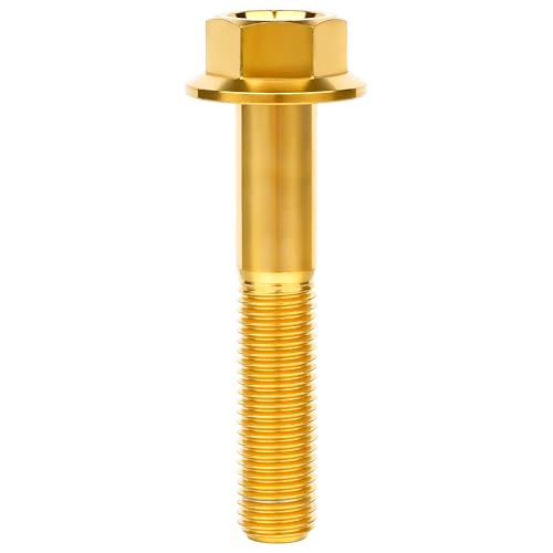 Image of Ti Screws M10 x 20 25 30 35 40 45 50 55 60 65 70 75 80 90 100mm 1.25 Pitch Titanium Flange Hex Bolt Pack of 4 (Gold, M10x55mm)