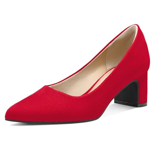 mysoft Women's Pointed Toe Pumps 2 Inch Chunky Block Low Heels Dressy Shoes Slip On Pumps