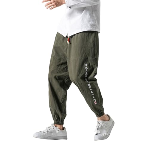 GUOYUXIAO Men's Pants Loose Small Chinese Style Embroidered Trouser