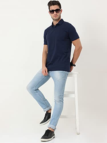 Image of ECOLINE Clothing Mens Cotton Solid Polo Neck Half Sleeve Pocket T-Shirt